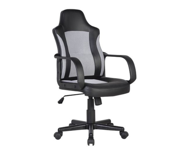 CF2850 Πολυθρόνα Γραφείου Διευθυντή, Mesh Γκρι, PU Μαύρο